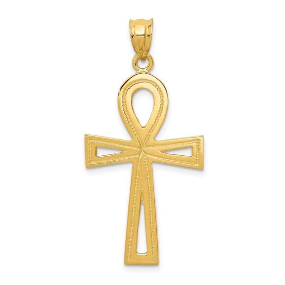 14k Yellow Gold Polished Ankh Cross Pendant 19 x 39mm